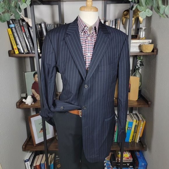 Hugo Boss Einstein/Sigma Men's‎ Sport Coat Three Button Navy Striped Wool 44L